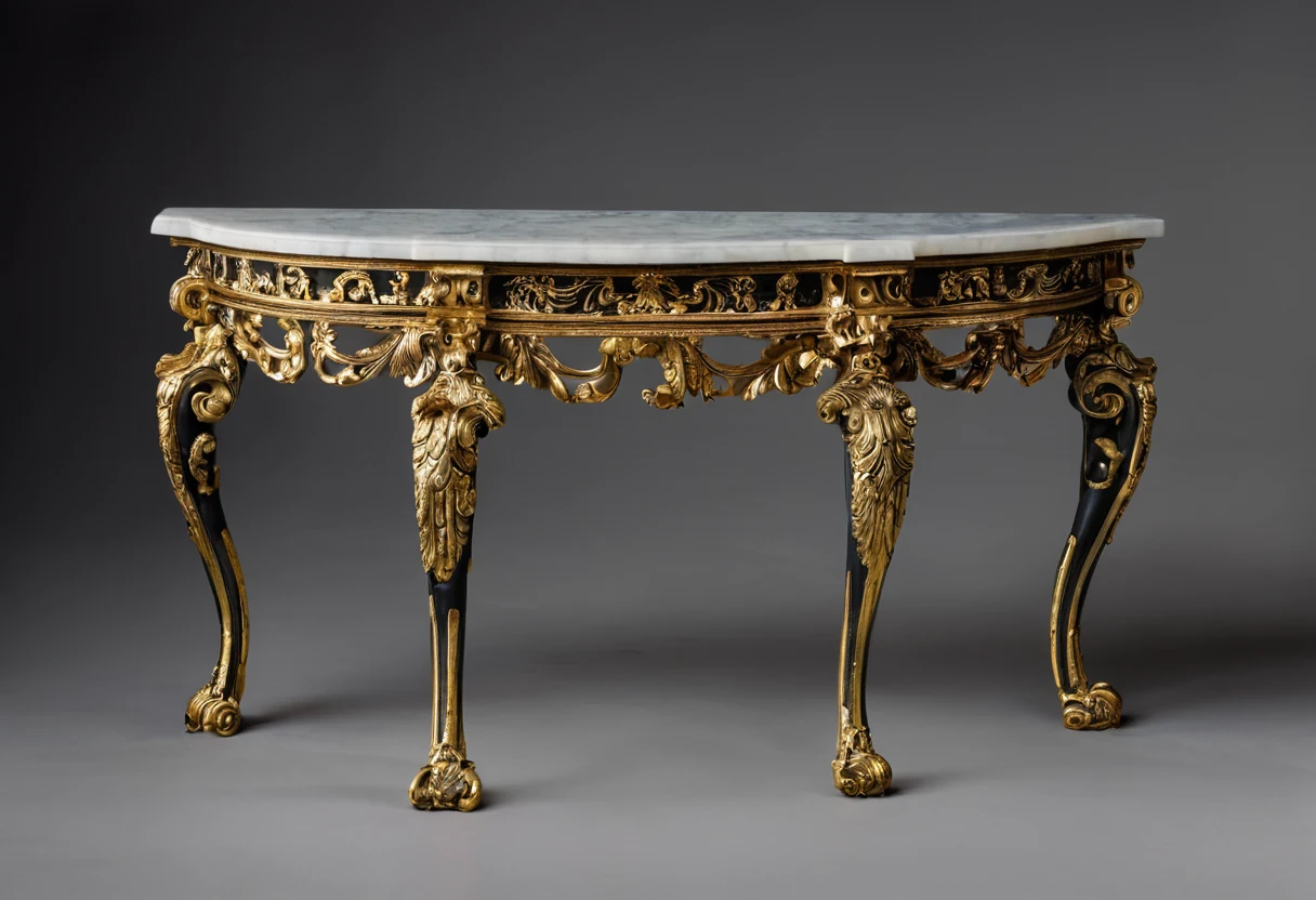 Gilded period console table presented under a single gallery spotlight as an auction lot